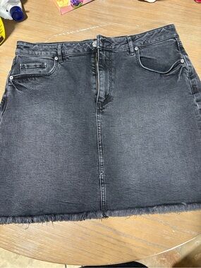 LOFT Black Denim Mini Skirt with Frayed Hem